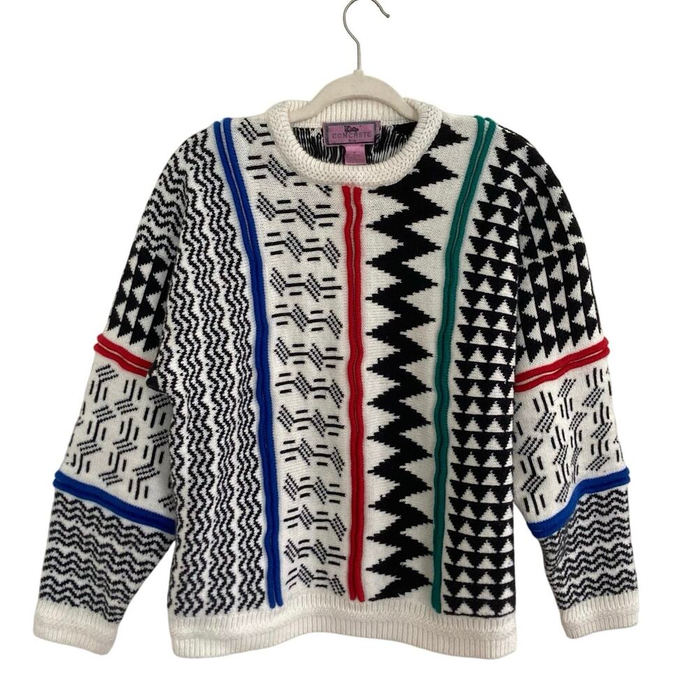 Concrete Mix Funky Geometric 80s Crew Neck Sweater